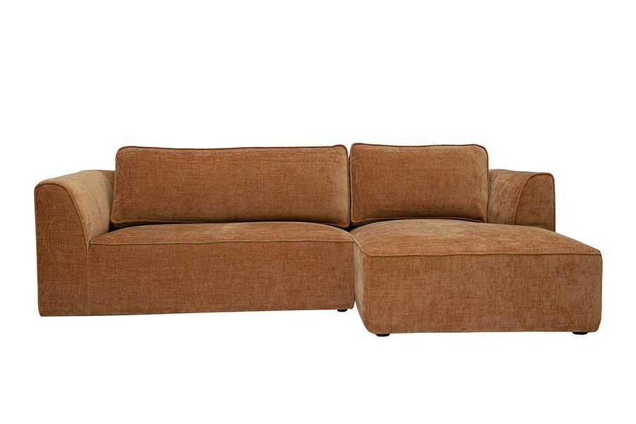 Canapé d'angle droit design en tissu effet velours texturé terre brûlée 3 places GRAMMY