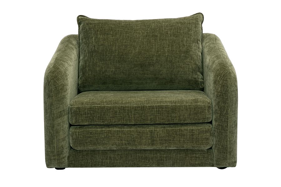 Fauteuil convertible en tissu effet velours texturé vert kaki MAHAUT