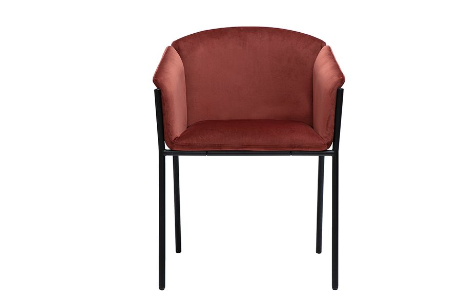 Chaise design en tissu velours rouge tomette et métal noir BRIANE