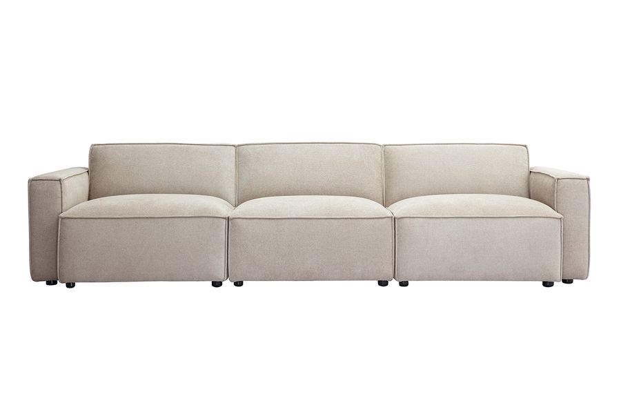 Canapé modulable 4 places en tissu effet velours texturé beige SPLIT