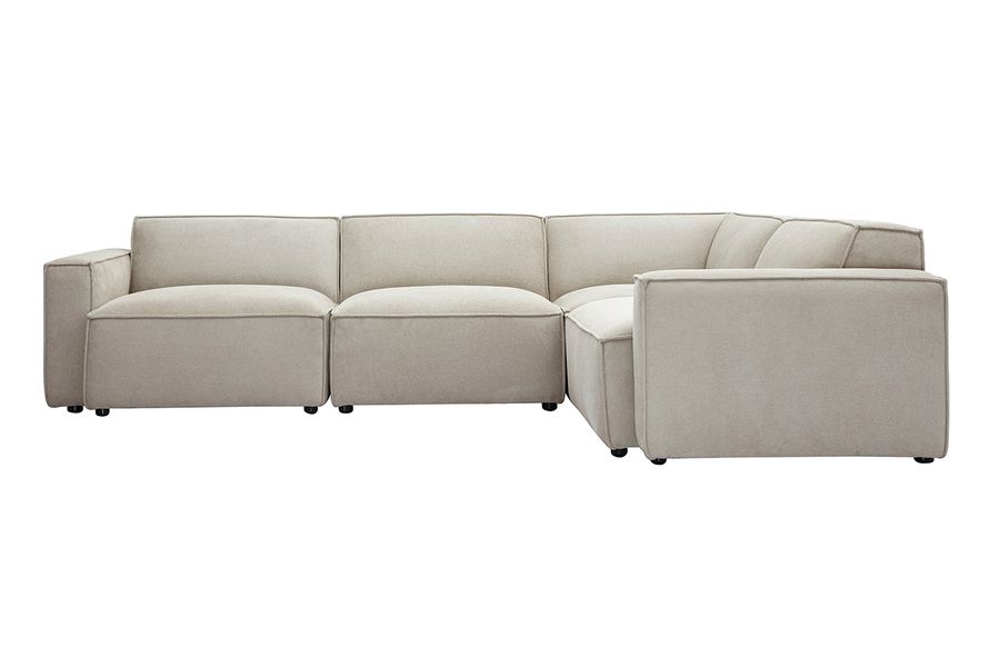 Canapé d'angle modulable 5 places en tissu effet velours texturé beige SPLIT