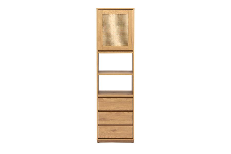 Bibliothèque étagère avec rangements finition bois clair chêne et cannage rotin L50 cm SEVILLE