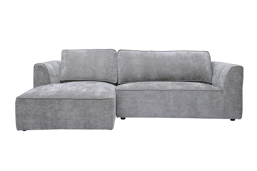 Canapé d'angle gauche design en tissu effet velours texturé gris 3 places GRAMMY