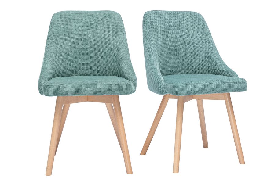 Sedie scandinave in tessuto ciniglia verde celadon e legno chiaro (set di 2) HASTA