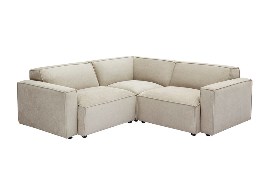 Canapé d'angle modulable 3 places en tissu effet velours texturé beige SPLIT
