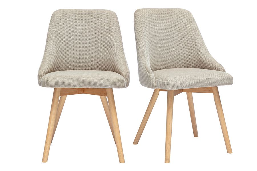 Sedie scandinave in tessuto ciniglia beige e legno chiaro (set di 2) HASTA