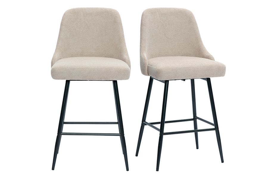 Sgabelli da bar girevoli a 360° in tessuto ciniglia testurato beige e metallo H66 cm (set di 2) HASTA