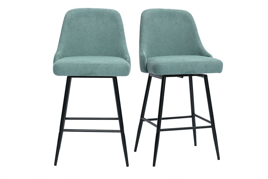 Tabourets de bar pivotants 360° en tissu chenille vert céladon et métal H66 cm (lot de 2) HASTA