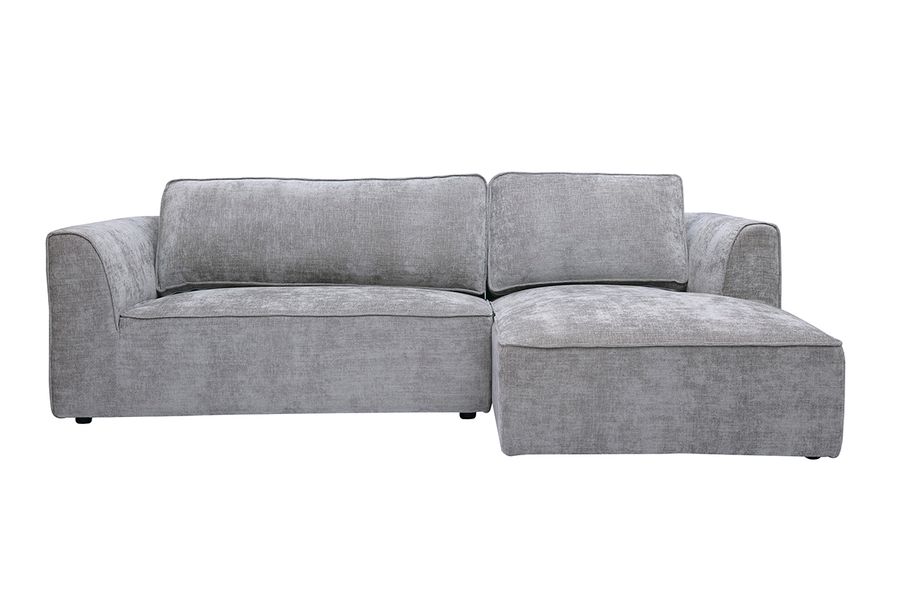 Divano ad angolo destro design in tessuto effetto velluto testurizzato grigio 3 posti GRAMMY