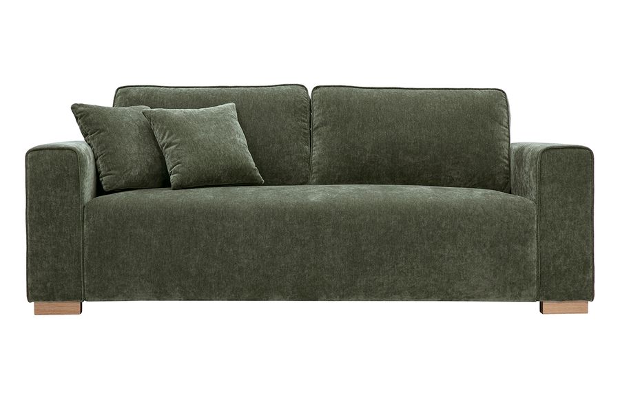Canapé design 3 places en tissu effet velours vert kaki PEPPER