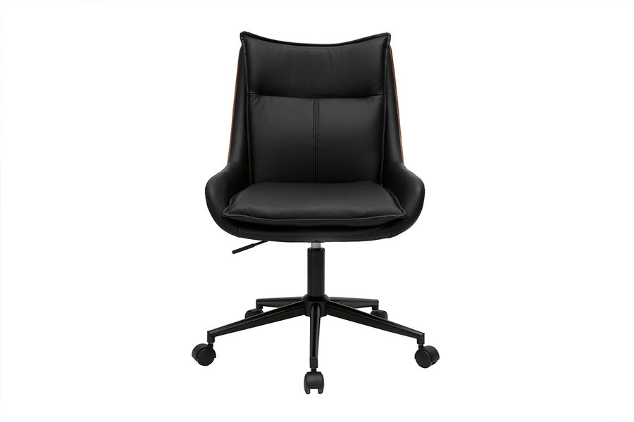 Chaise de bureau à roulettes noire et bois foncé BLAISE
