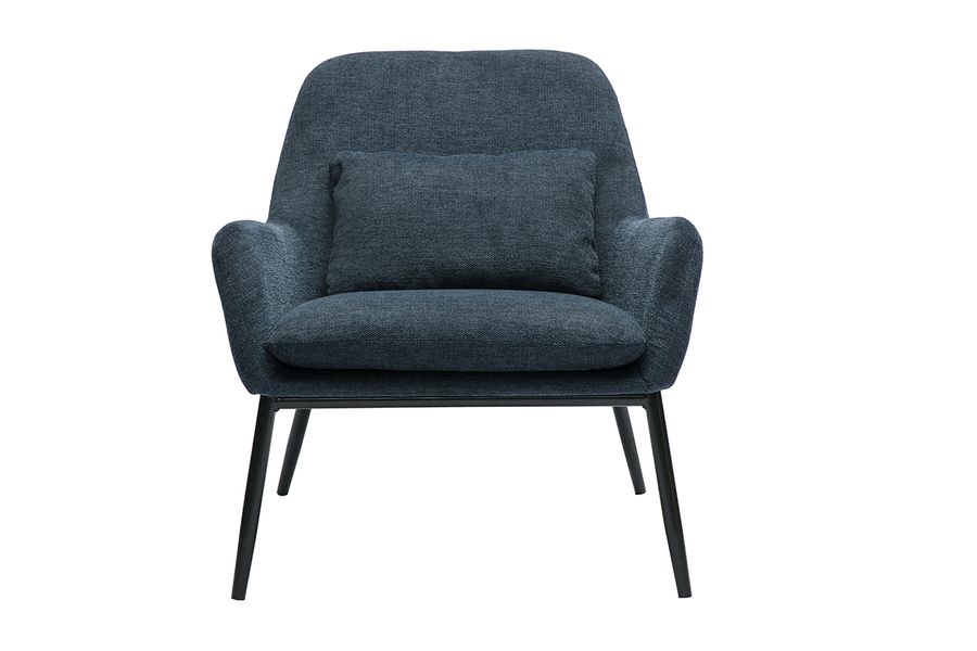 Fauteuil design en tissu effet velours texturé bleu foncé et métal noir MAXINE