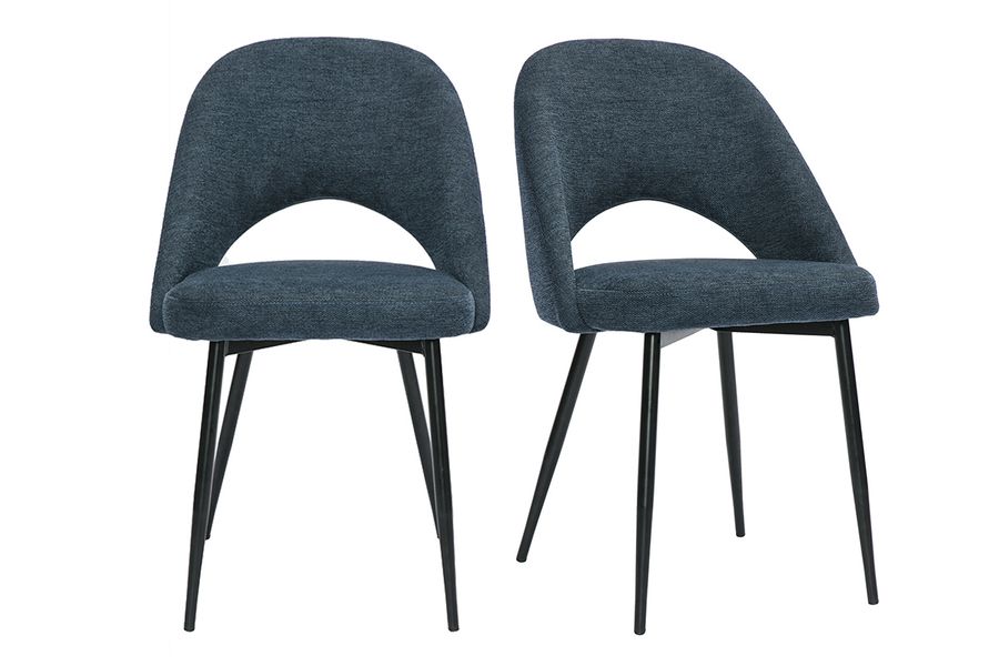 Sillas vintage de tela efecto terciopelo texturado azul oscuro y metal negro (juego de 2) COSETTE