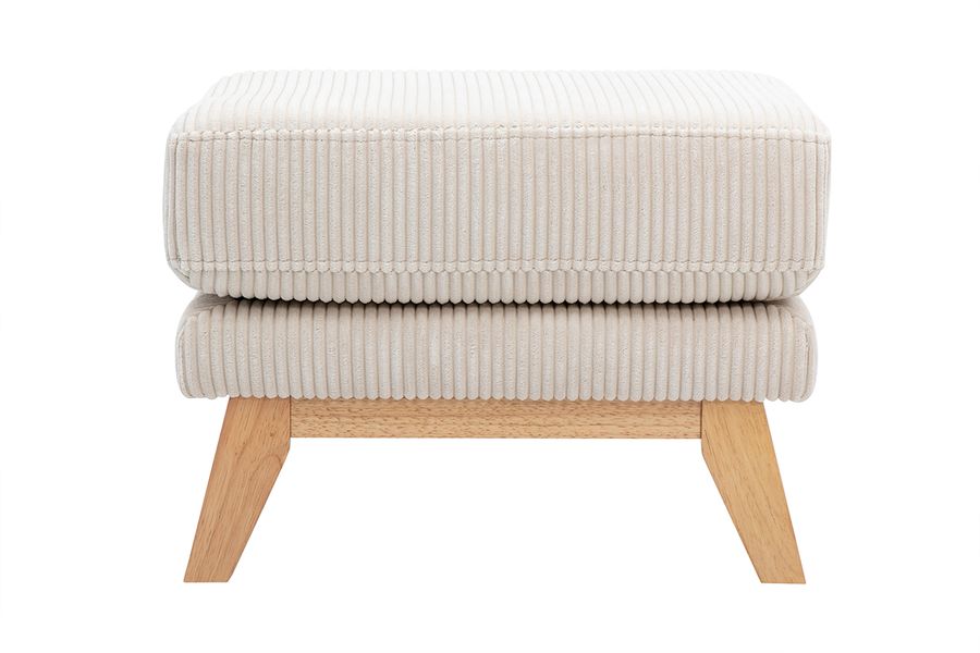 Pouf repose-pieds déhoussable scandinave en tissu velours côtelé beige et bois clair OSLO