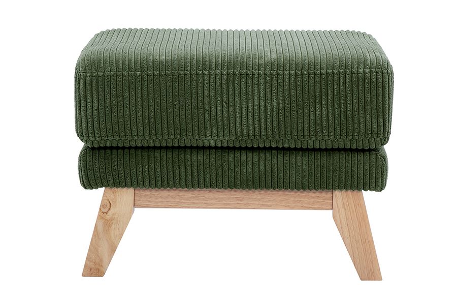 Pouf poggiapiedi scandinavo in tessuto velluto a coste verde kaki e legno chiaro OSLO