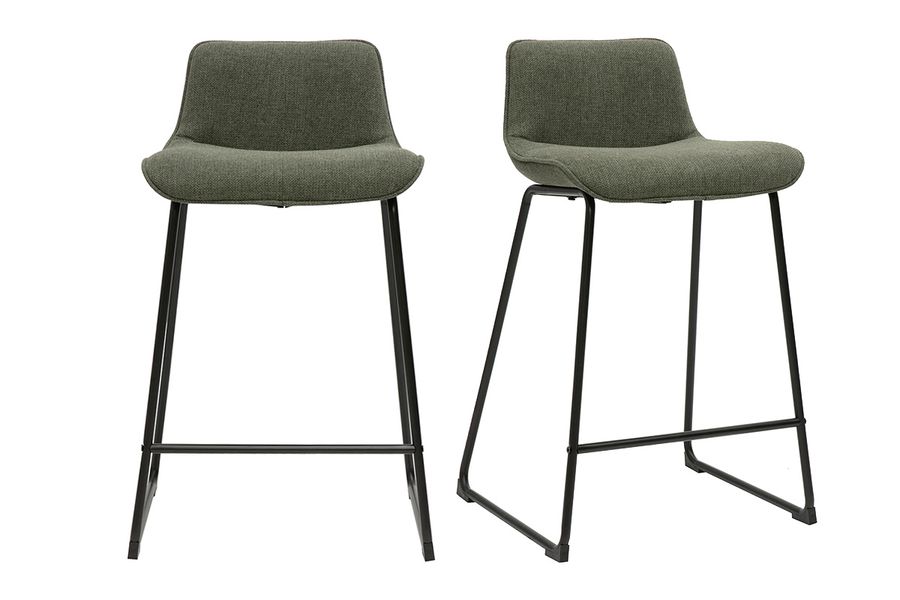 Barhocker aus khakifarbenem Stoff und Metall H65 cm (Set mit 2) BOOST