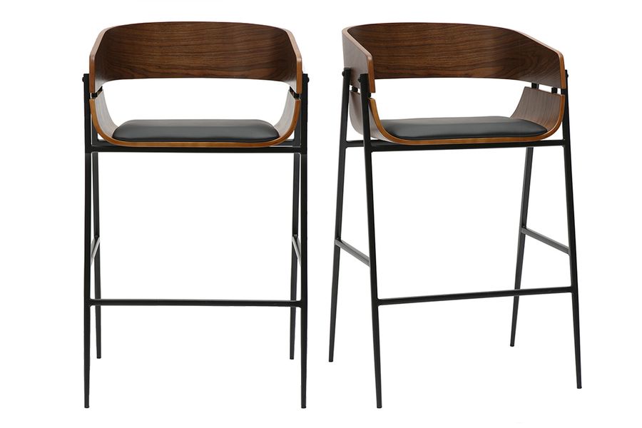 Sgabelli da bar design in legno scuro e metallo nero (set di 2) WESS