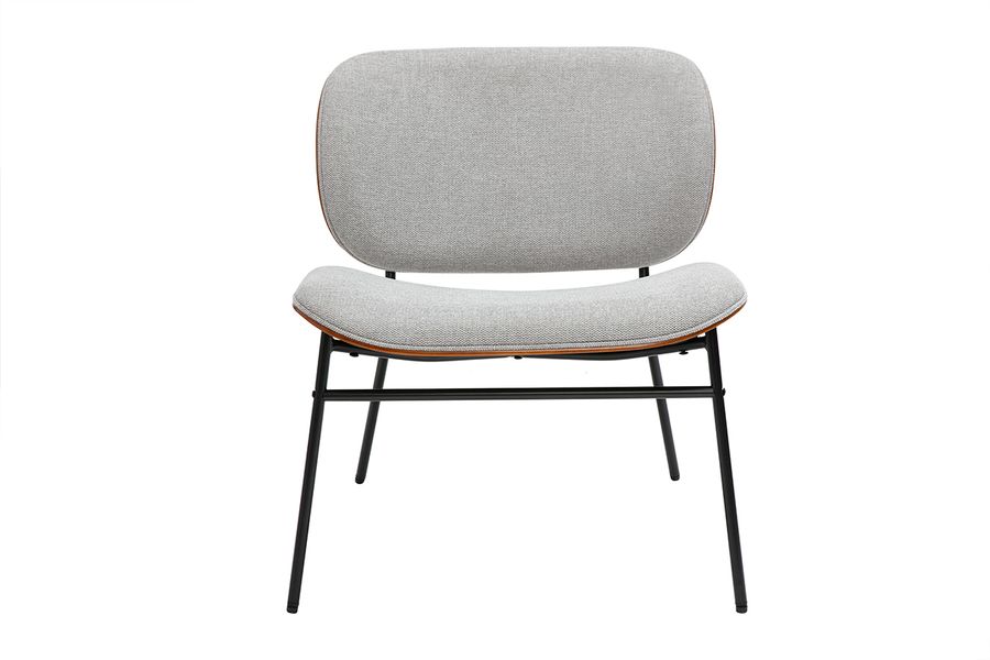 Fauteuil en tissu effet velours texturé gris et métal noir SHELBY