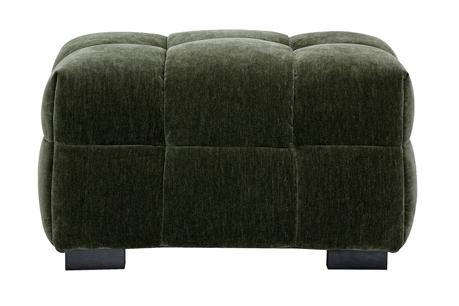 Pouf repose-pieds design en tissu effet velours vert kaki CORTO