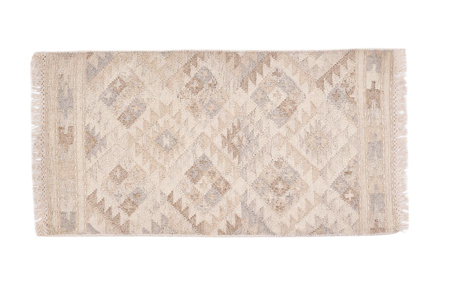 Tapis berbère beige à motifs en laine et coton 60 x 120 cm MAKAÏ