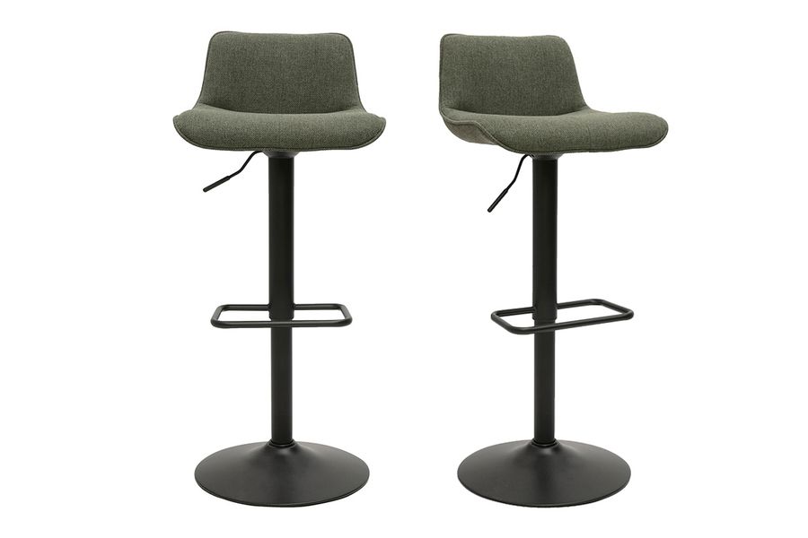 Taburetes de bar ajustables giratorios 360° en tela verde caqui y metal negro (lote de 2) BOOST