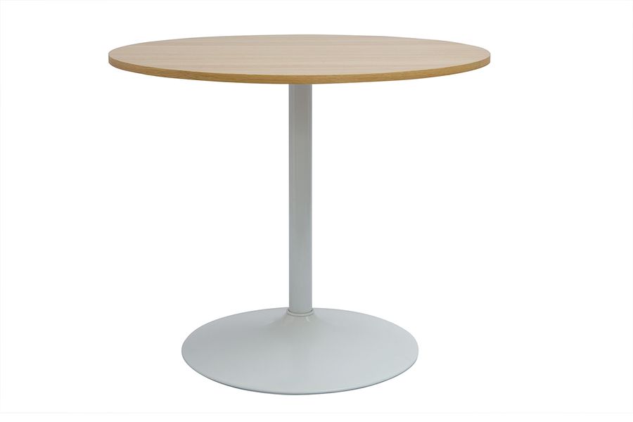 Table à manger design ronde en bois clair chêne et métal blanc D90 cm CALISTA