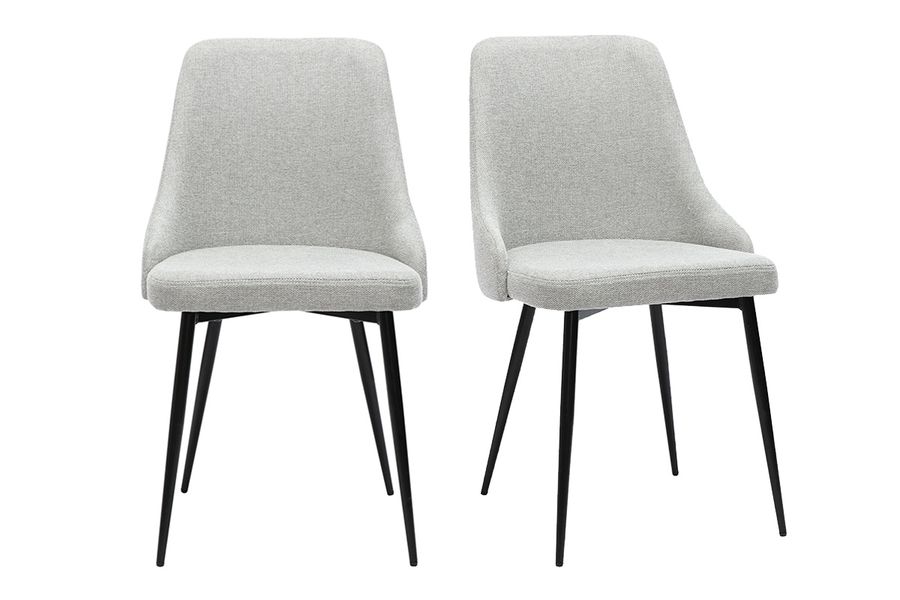 Chaises design en tissu effet velours texturé gris clair et métal noir (lot de 2) CULT