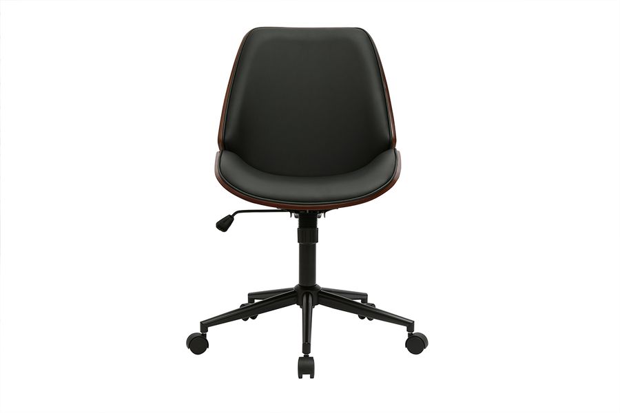 Chaise de bureau à roulettes noire et bois foncé DOUGLAS
