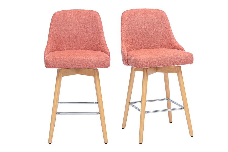 Sgabelli da bar scandinavi girevoli a 360° in tessuto effetto velluto testurizzato terracotta e legno massello di faggio H65 cm (set da 2) HASTA