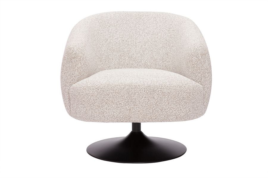 Poltrona girevole in tessuto effetto bouclé beige e metallo nero BOWIE