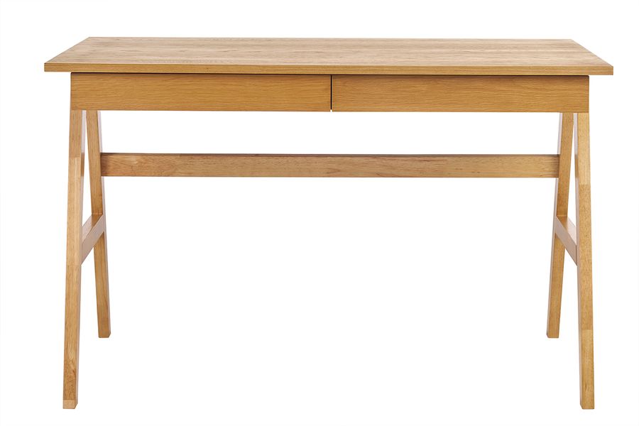 Bureau design avec rangements 2 tiroirs bois clair hévéa L120 cm BROOK