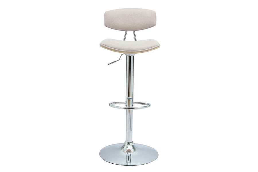 Tabouret de bar design réglable en tissu effet velours texturé beige et métal VASCO