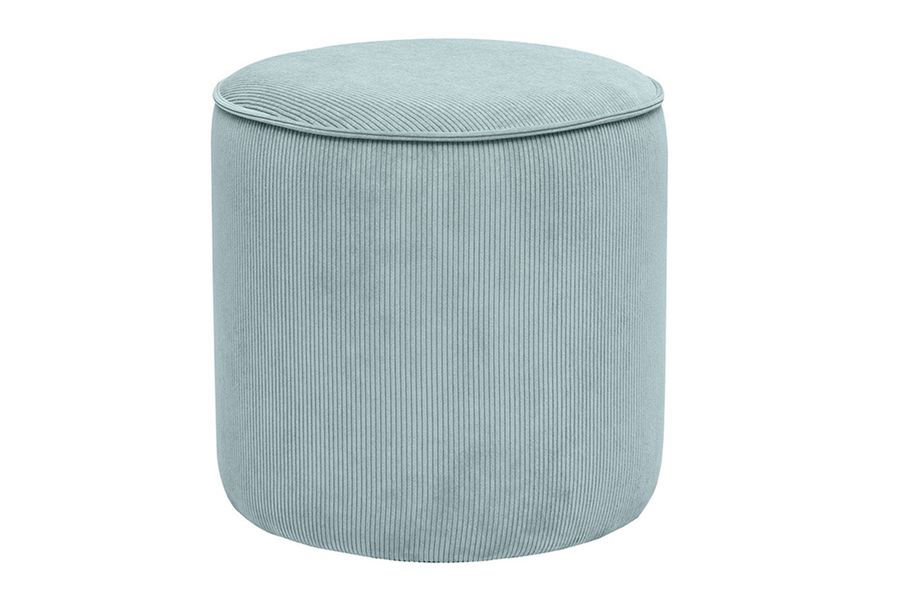 Pouf rond en velours côtelé bleu grisé D40 cm PAUL