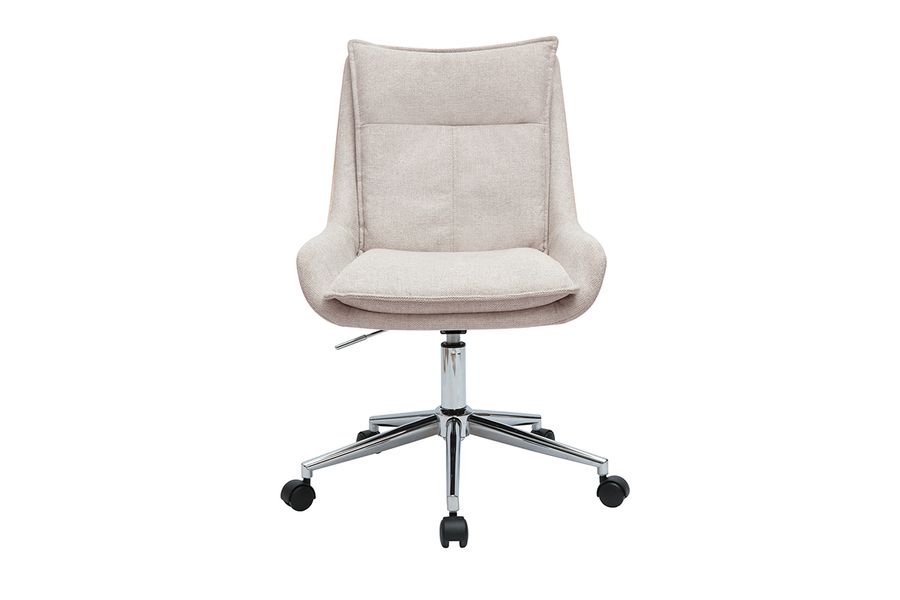 Sedia da ufficio con ruote in tessuto effetto velluto beige e metallo cromato BLAISE