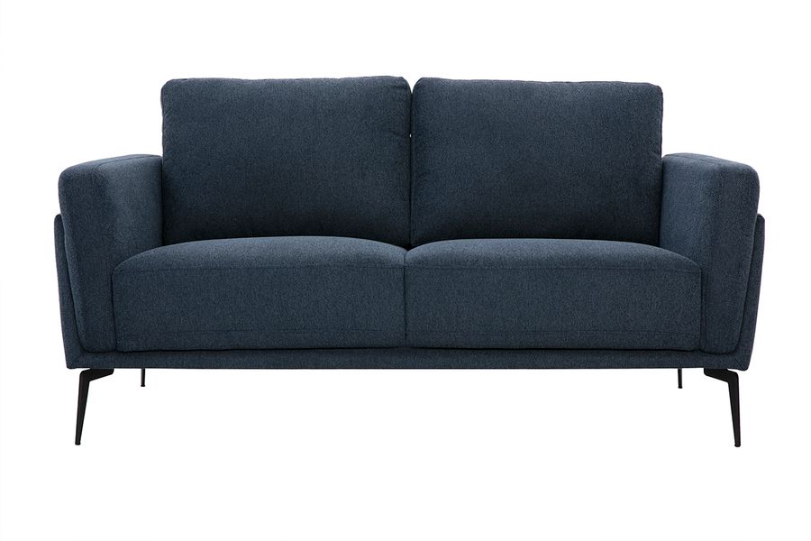 Divano design 2 posti in tessuto effetto velluto testurizzato blu scuro e metallo nero MOSCO