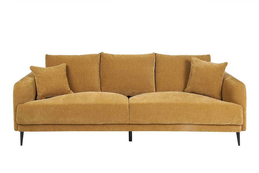 Design-Sofa 3-Sitzer aus currygelbem Effekt-Veloursstoff und schwarzem Metall JERRY
