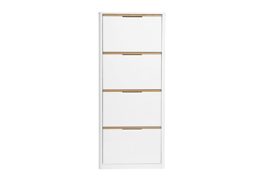 Meuble à chaussures 4 portes finition blanc laqué brillant L68 cm KIRK