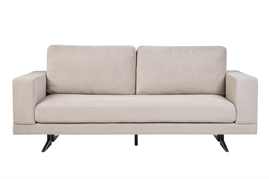 Divano design 3 posti in tessuto chenille beige e metallo nero LENNON