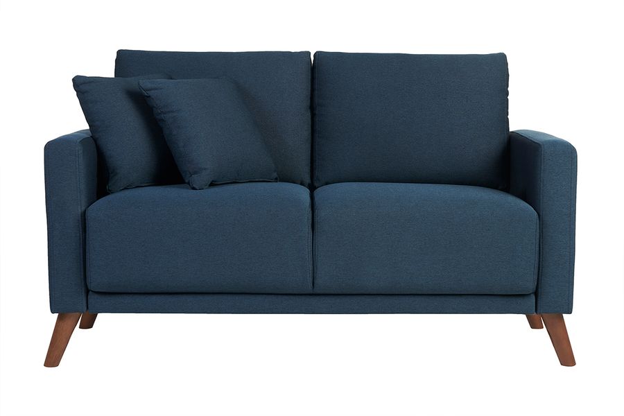 Canapé 2 places en tissu bleu foncé et bois foncé MUNIK
