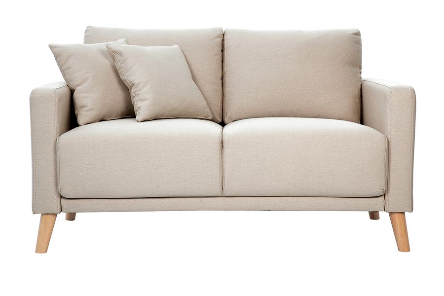 Canapé 2 places en tissu beige et bois clair MUNIK