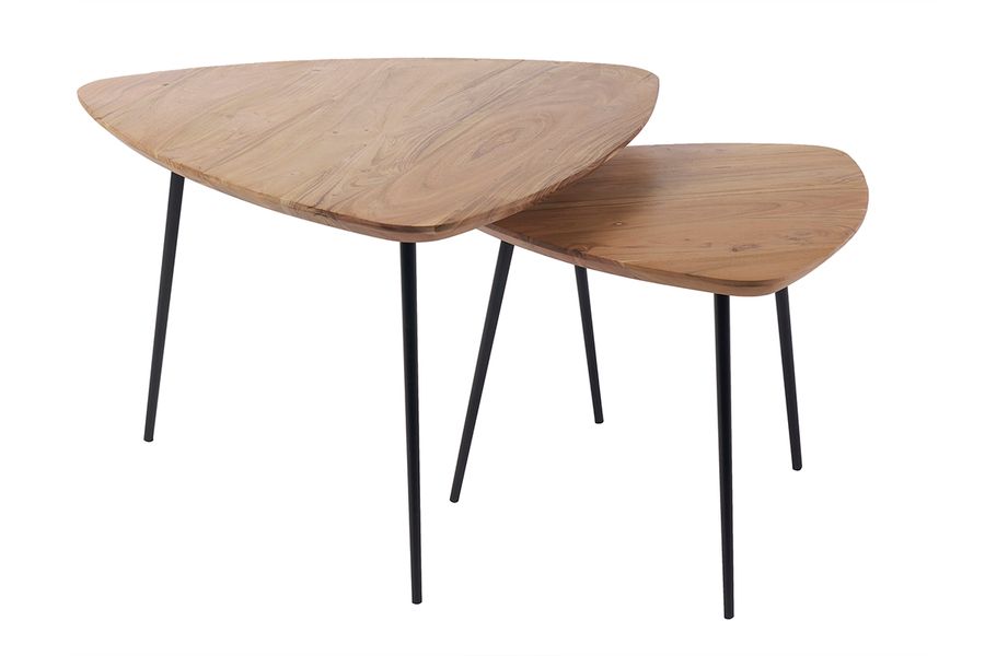 Massivholz und schwarzes Metall Couchtische (2er Set) STONES