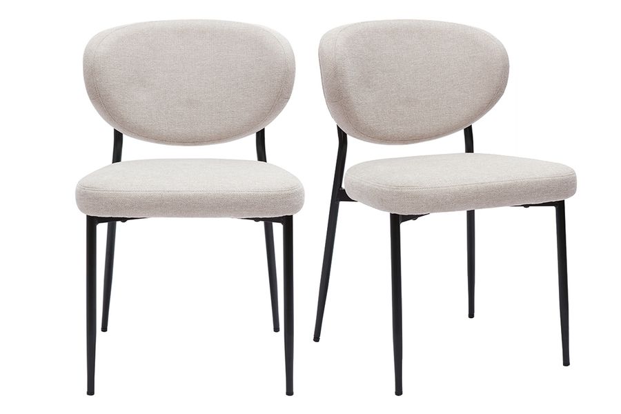 Sedie in tessuto effetto velluto texture beige e metallo nero (set di 2) BREKA