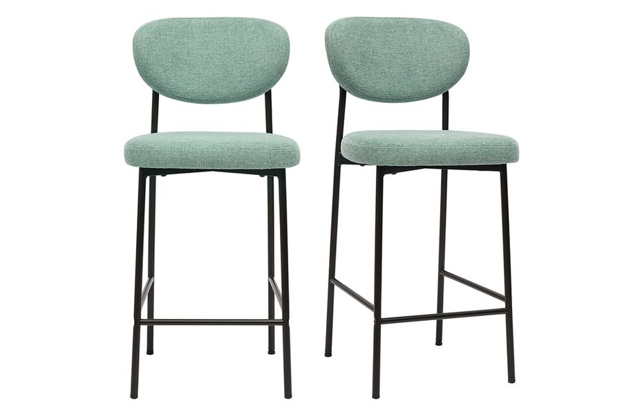 Sgabelli da bar fissi in tessuto effetto velluto testurizzato color celadon H65 cm (set di 2) BREKA