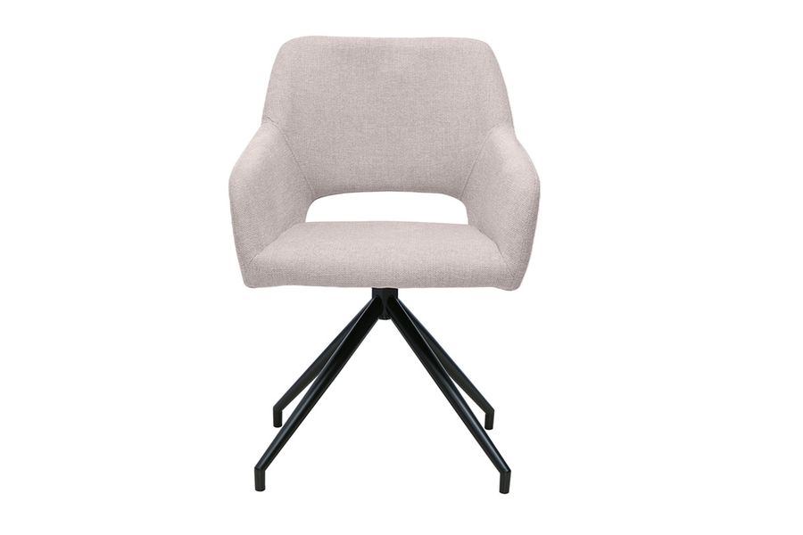 Chaise pivotante 360° en tissu effet velours texturé beige et métal noir LAURETTE