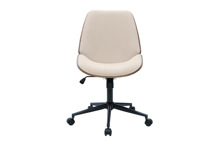 Sedia da ufficio girevole in legno e tessuto effetto velluto beige DOUGLAS