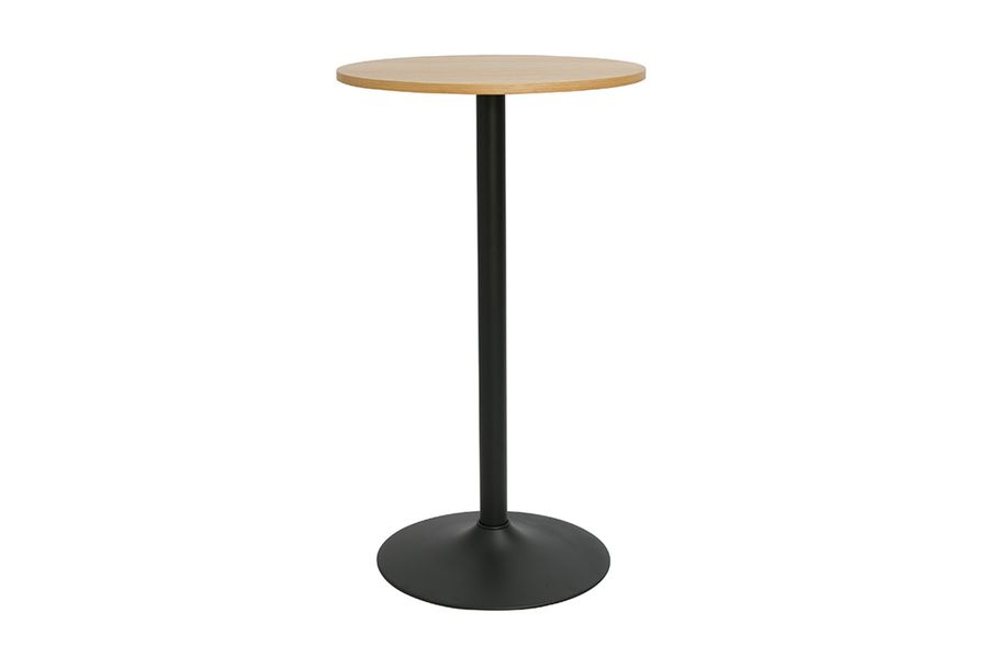 Tavolo alto design rotondo in legno chiaro di quercia e metallo nero D60 cm CALISTA