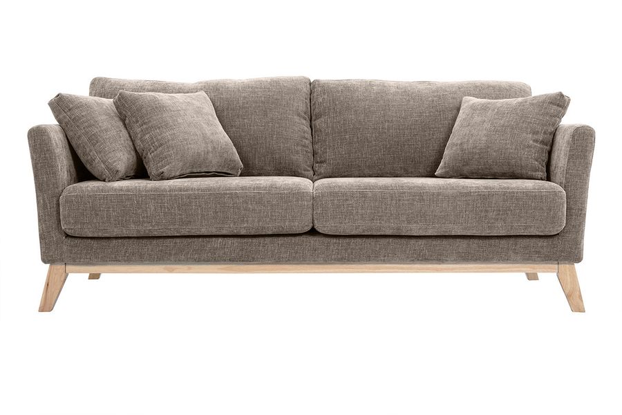 3-sitziges skandinavisches Sofa mit beigem abnehmbarem Bezug und Holzfüßen OSLO