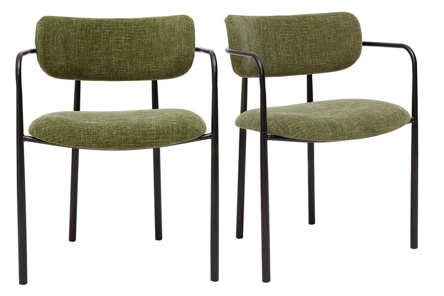 Chaises en tissu effet velours texturé vert kaki et métal noir (lot de 2) SWIFT