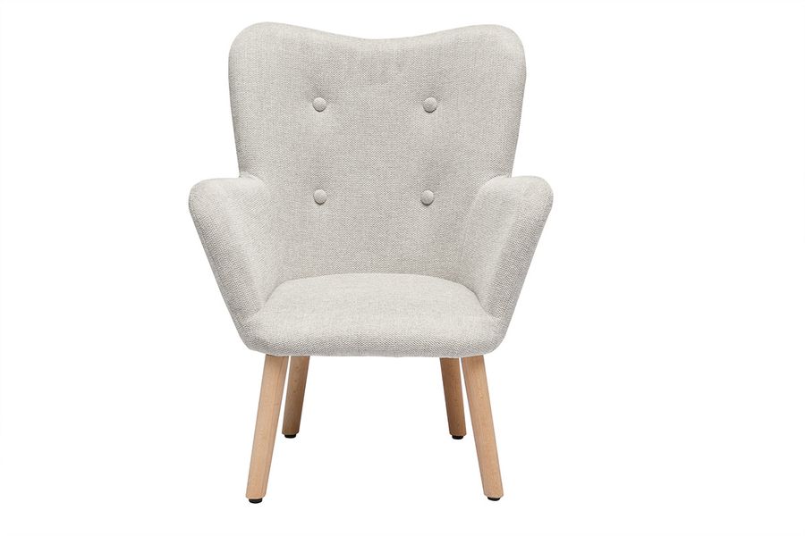 Fauteuil enfant scandinave en tissu effet velours texturé beige et bois clair BABY BRISTOL