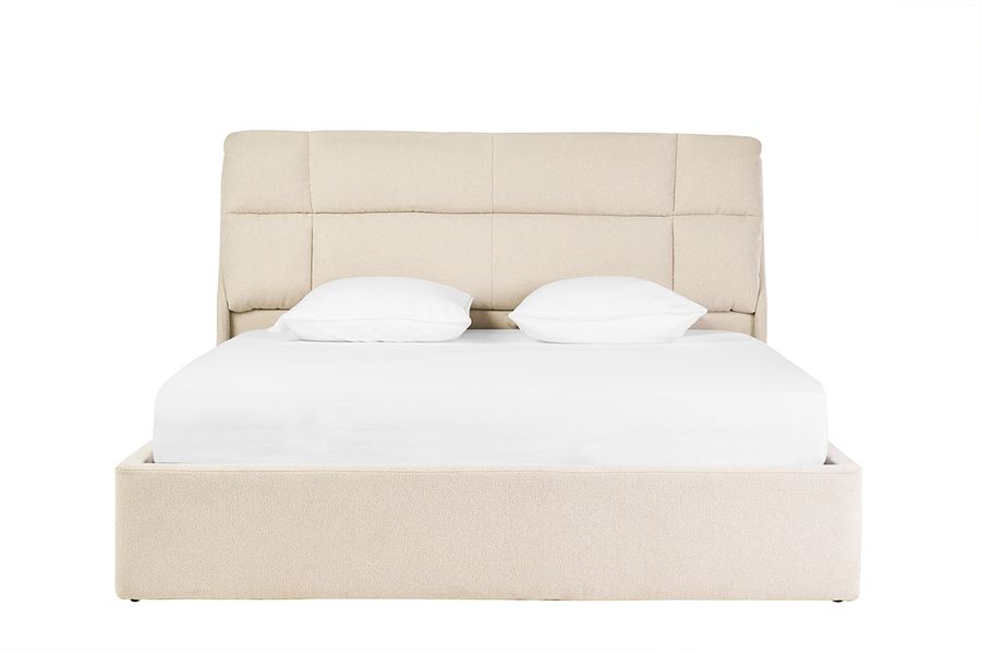 Lit coffre 2 places 160x200 cm en tissu texturé beige HONO